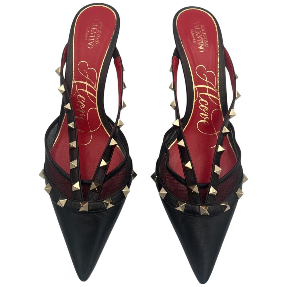 Valentino Garavani Rockstud Alcove Black Leather Pointed Toe Mules EU 39 / US 9 - Picture 2 of 8